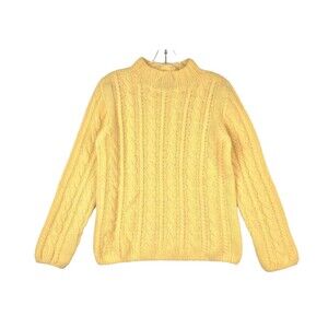 Dooney & Bourke Womens Cashmere Sweater Cable Knit Butter Yellow Long Sleeve
